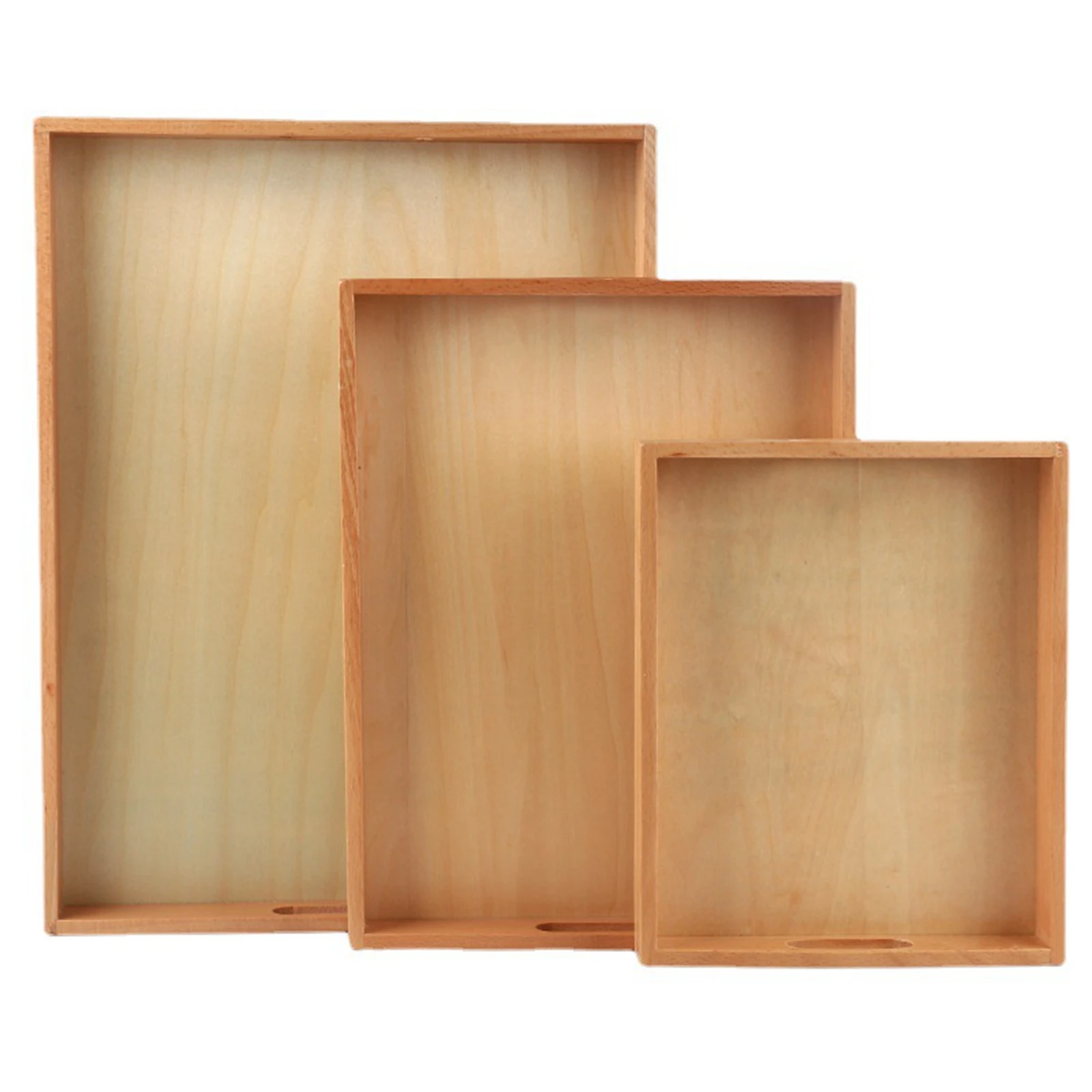 Wooden Montessori Tray with Handle Unfinished Education Toys Teaching Aids  Wooden Trays Handles Tray Toys for Kids 3