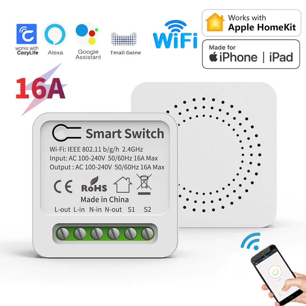 16A Wifi Smart Switch Mini Relay Switch 2 Way Control Smart Home with