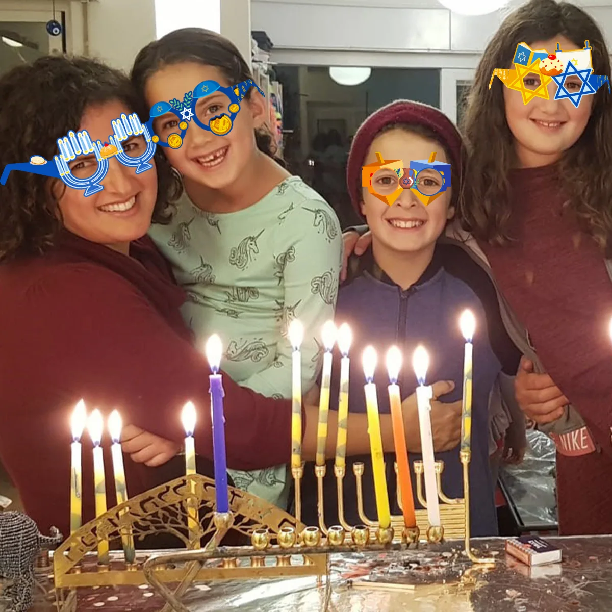 Jewish Hanukkah Theme Party Decoration Glasses Happy Hanukkah Six-pointed Star Candlestick Gyro Glasses,8pcs