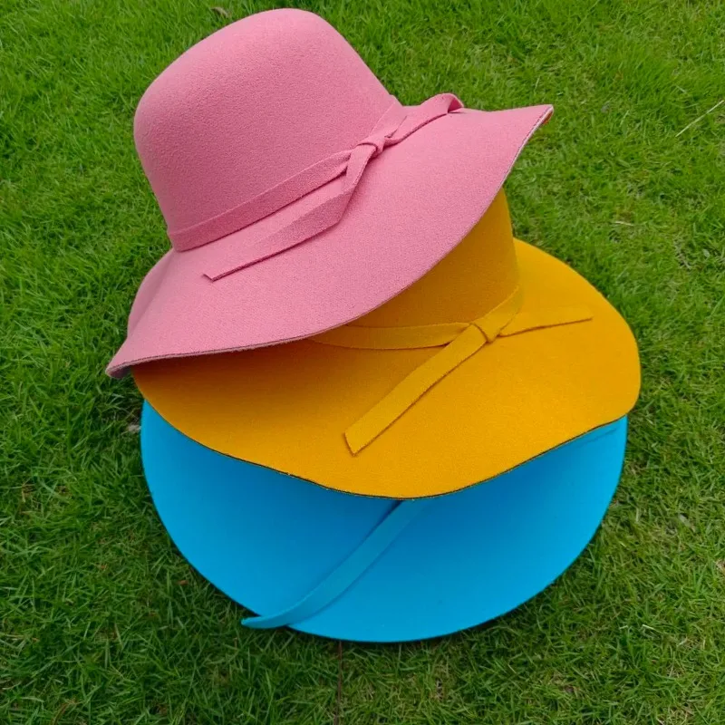 

2023 New Women‘s Hat Felt Men's Felt Fedora Fashion Round Top Bucket Hat Autumn/Winter Wedding Hat Wholesale