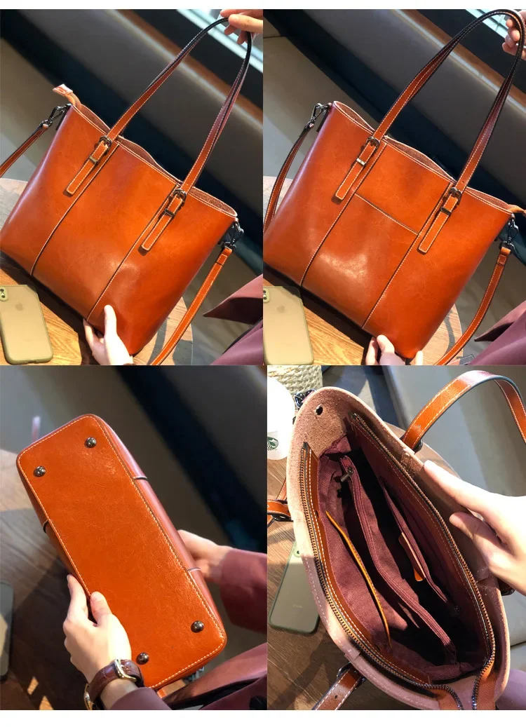 Sac à main pour femme en cuir véritable, vue de côté