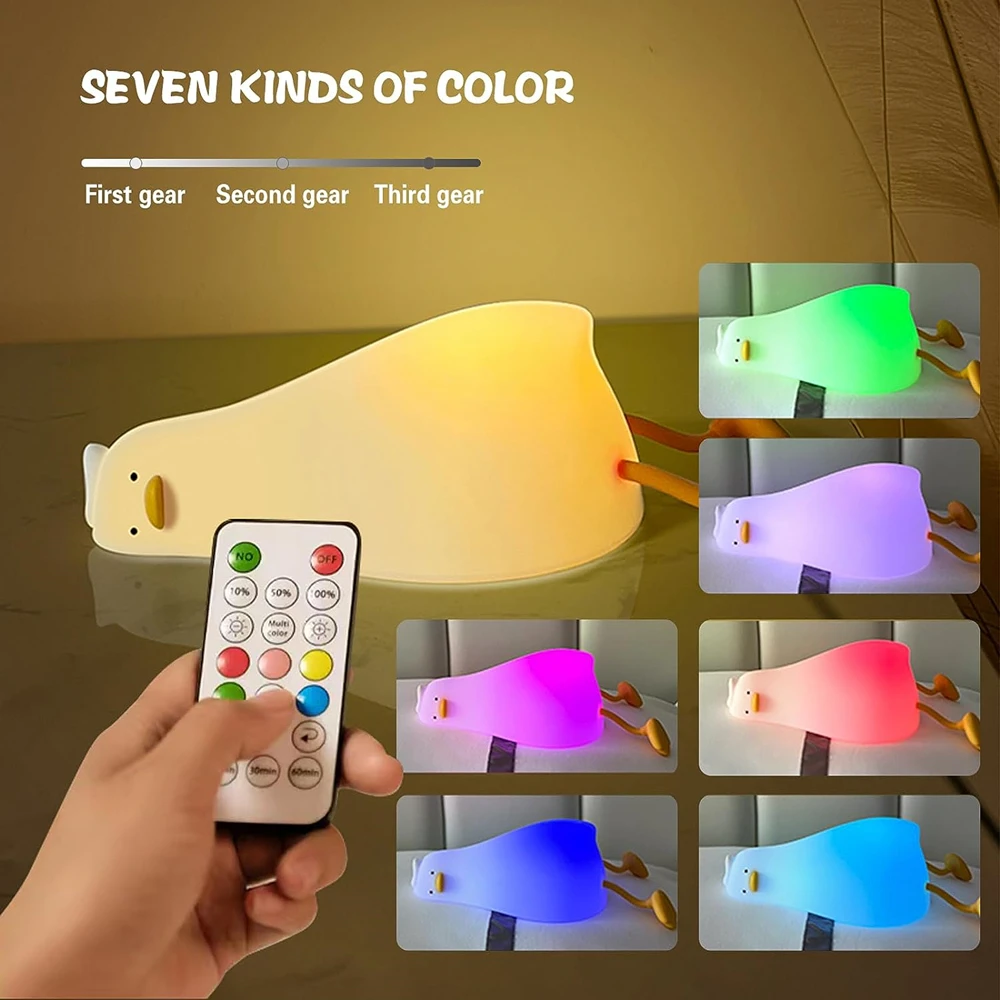 

Lying Flat Benson Duck Multi-Color Lamp with Remote Control Rechargeable Dimmable Night Light Cute Room Decor Nursery Nightlight