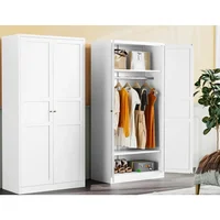Metal Wardrobe Cabinet with Hanging Rod,White Armoire Wardrobe Closet,Metal Clothing Storage Cabinet with Adjustable Shelves 2