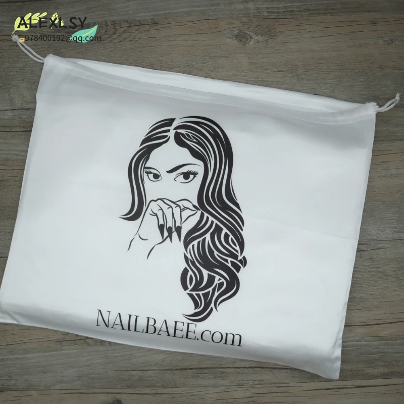 Silk Packaging Bags Cute Satin Drawstring Pouch Hair Jewelry Cosmetic Clothes Shoe Travel Storage Sachet Custom Logo 50pcs