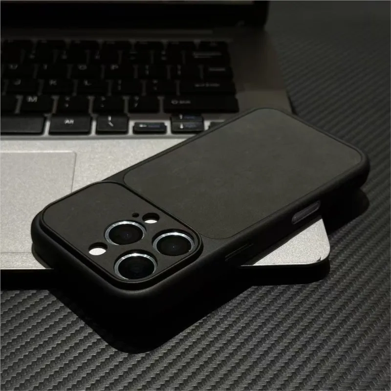 Suede Matte Solid Leather Shockproof Phone Case with Soft Silicone Rubber