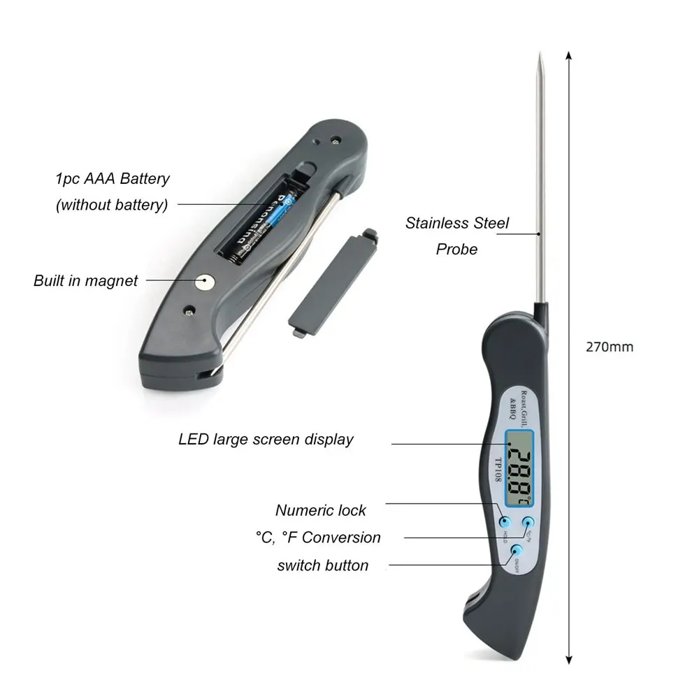 Versatile Instant Read Meat Thermometer with Magnetic Mount and Folding Probe