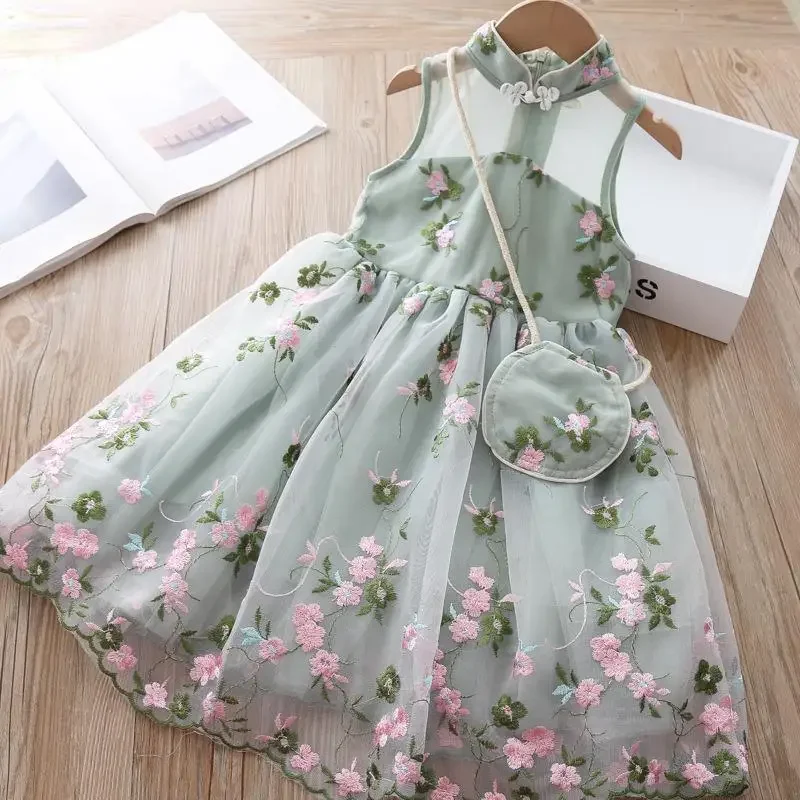 

MODX Girls Dress Summer Children's Kids Princess Western Style Floral Mesh Exquisite Embroidery Pattern Dress 2 To 12 Years Old