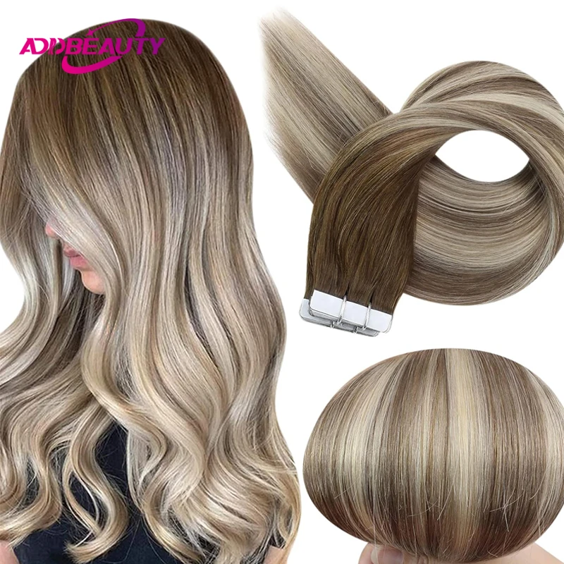 Addbeauty Tape in Hair Extensions Human Hair Straight Seamless Tape in Extensions Invisible Skin Weft Virgin Extension