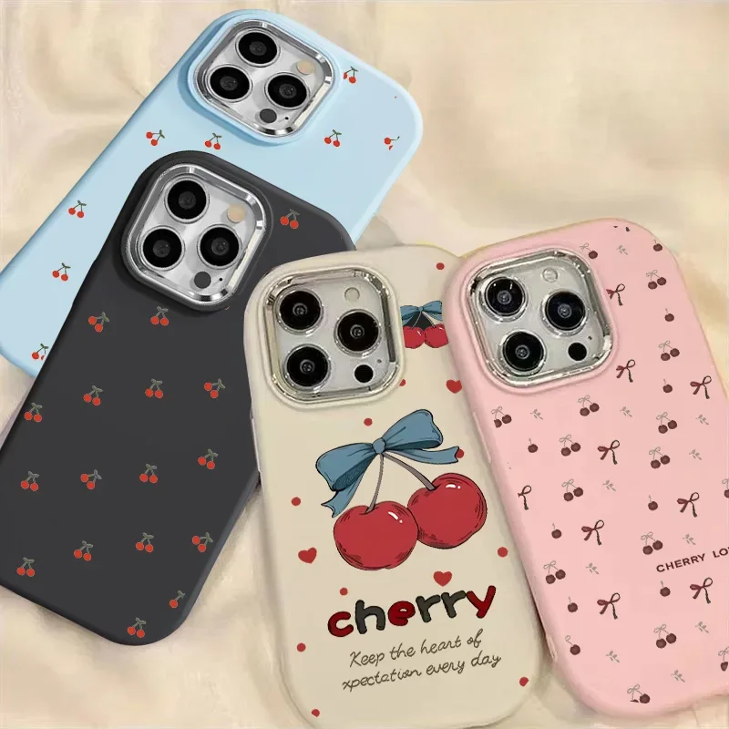 Cute Cherry Bow Luxury Lens Cover Phone Case