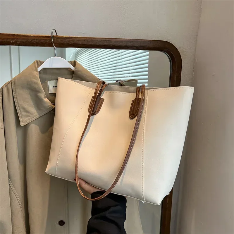 Hot Selling Light Luxury Sewing Thread Pu Zipper Women's Handbag 2026 New Fashionable Women's Commuting Shoulder Bag Tote Bag