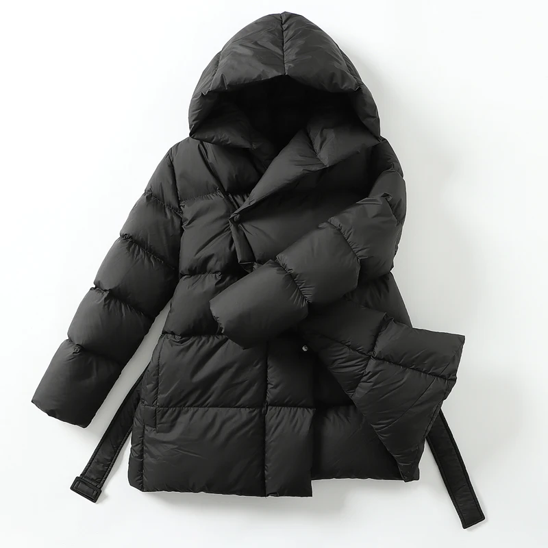 

Women's Down Jackets 2023 Winter Ultra Light Warm Casual Coat Female Puffer Jacket With a Belt Plus Size Hooded Parka Overcoat