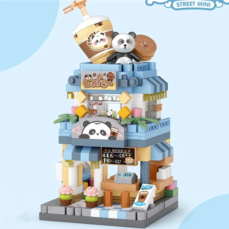 NEW Panda Pet Zoo Coffee Shop Store Fold Street View Shop Food