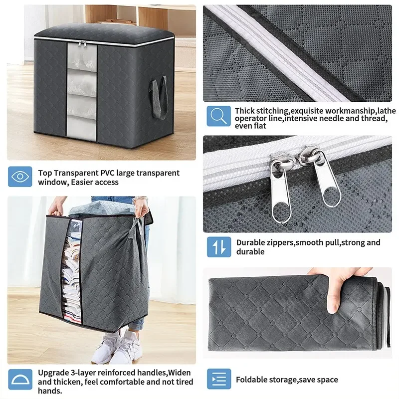 3pcs/6pcs Large Capacity Clothes Storage Bag Organizer With Reinforced Handle For Blanket Comforters Bed Sheets Pillows Toy 3
