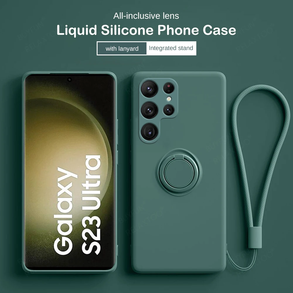 Custodia In Silicone Per Samsung S23 Ultra Lanyard Protect Cover Per Samsung Galaxy S23 + Samsungs23 Plus S23Ultra Ring Bracket Fundas