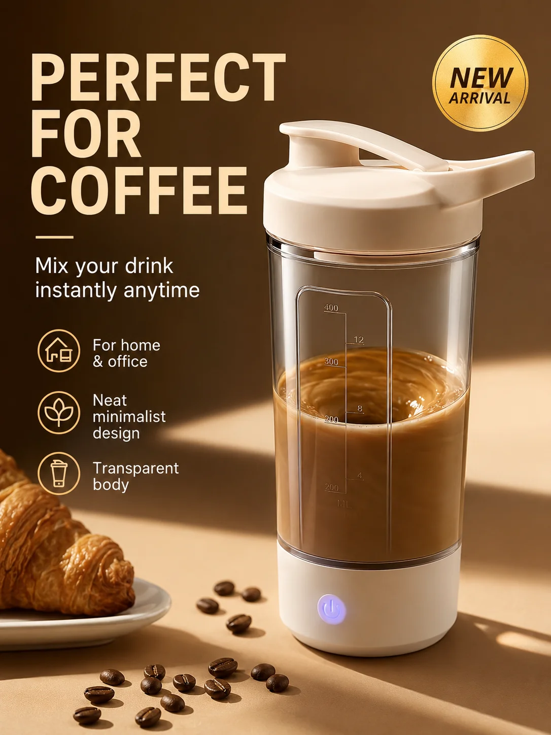 Portable Auto Stirring Cup, Transparent Measuring Electric Blender USB Charging for Milk Powder Smoothies 5
