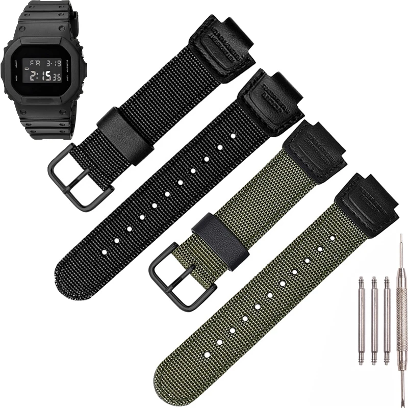 

16mm Nylon Leather Strap Suitable for Casio DW5600 GA110 GA2100 AWG-M100 GA-700 Men's Outdoor Sports Watch Band Accessories