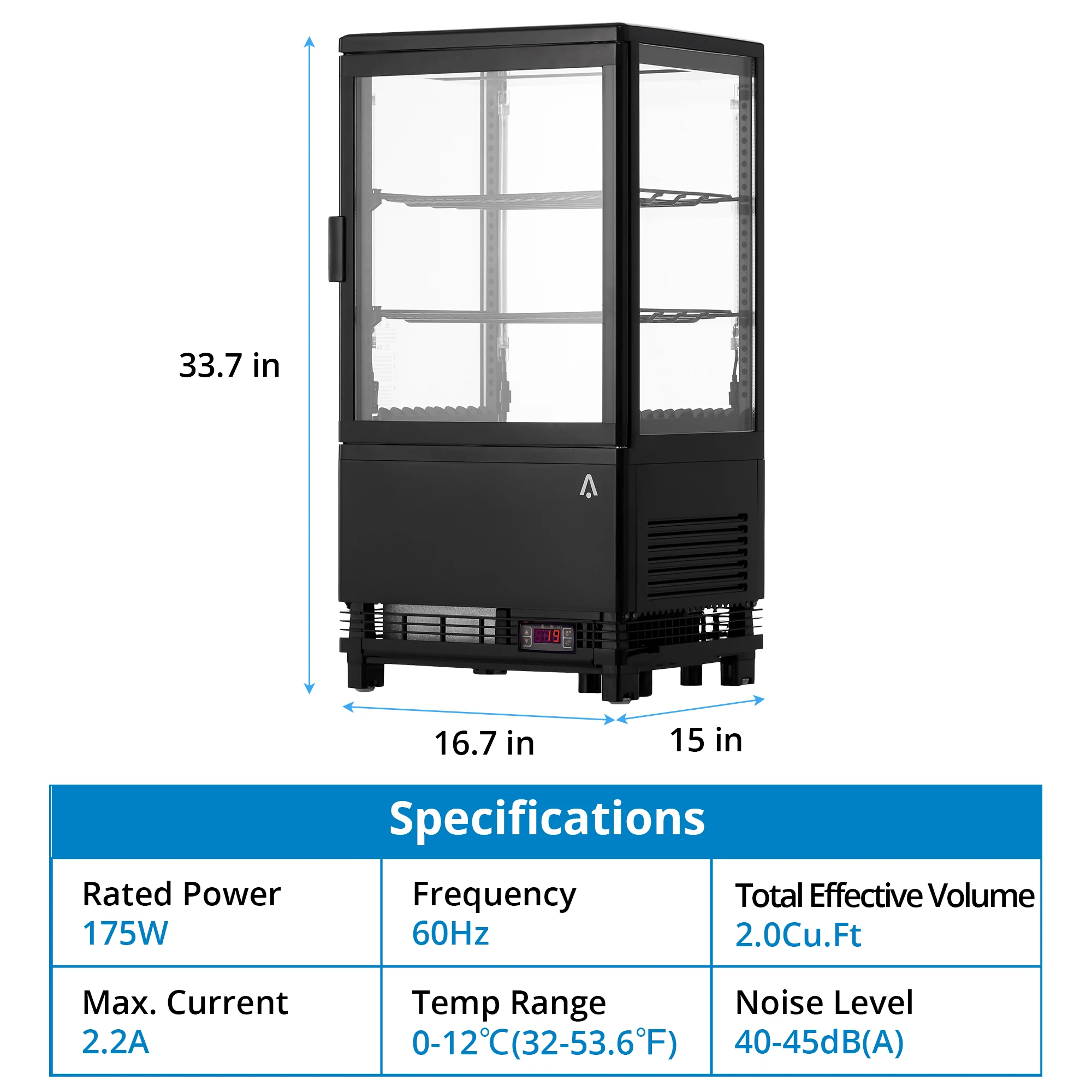 Commercial Cake Display Refrigerator 2.1 Cu.FT Single-Door Merchandiser with Interior LED Lighting Double-Layered Glass Countert 6