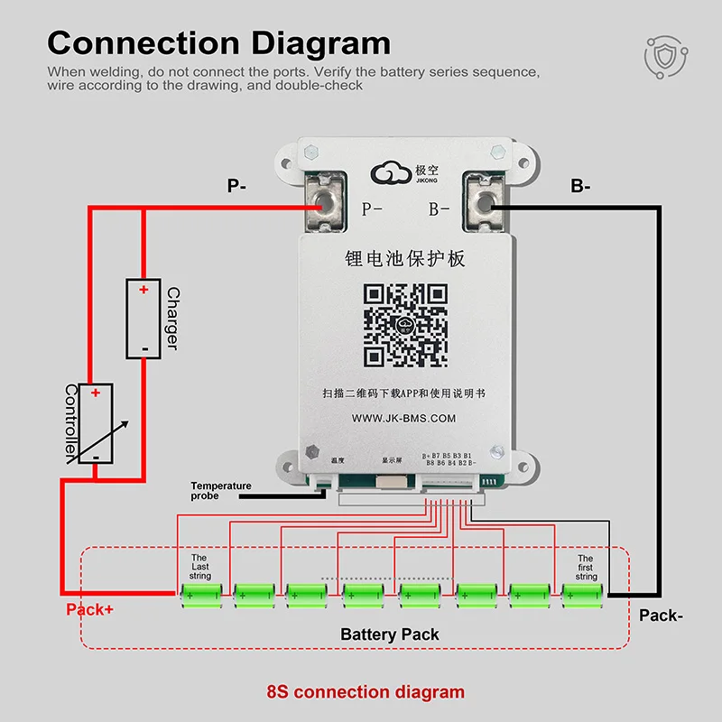 JKBMS 4S-8S 12V 24V Lifepo4 BMS 40A 60A Li-ion active balance smart BMS for E-bi