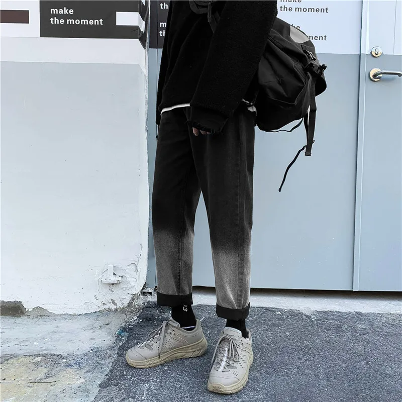 ICCLEK 2021 New Jeans Men's Jeans Fall Loose Straight-leg Pants Gradient Wide-leg Pants Patchwork Jeans Men Jeans Pants Slim Fit