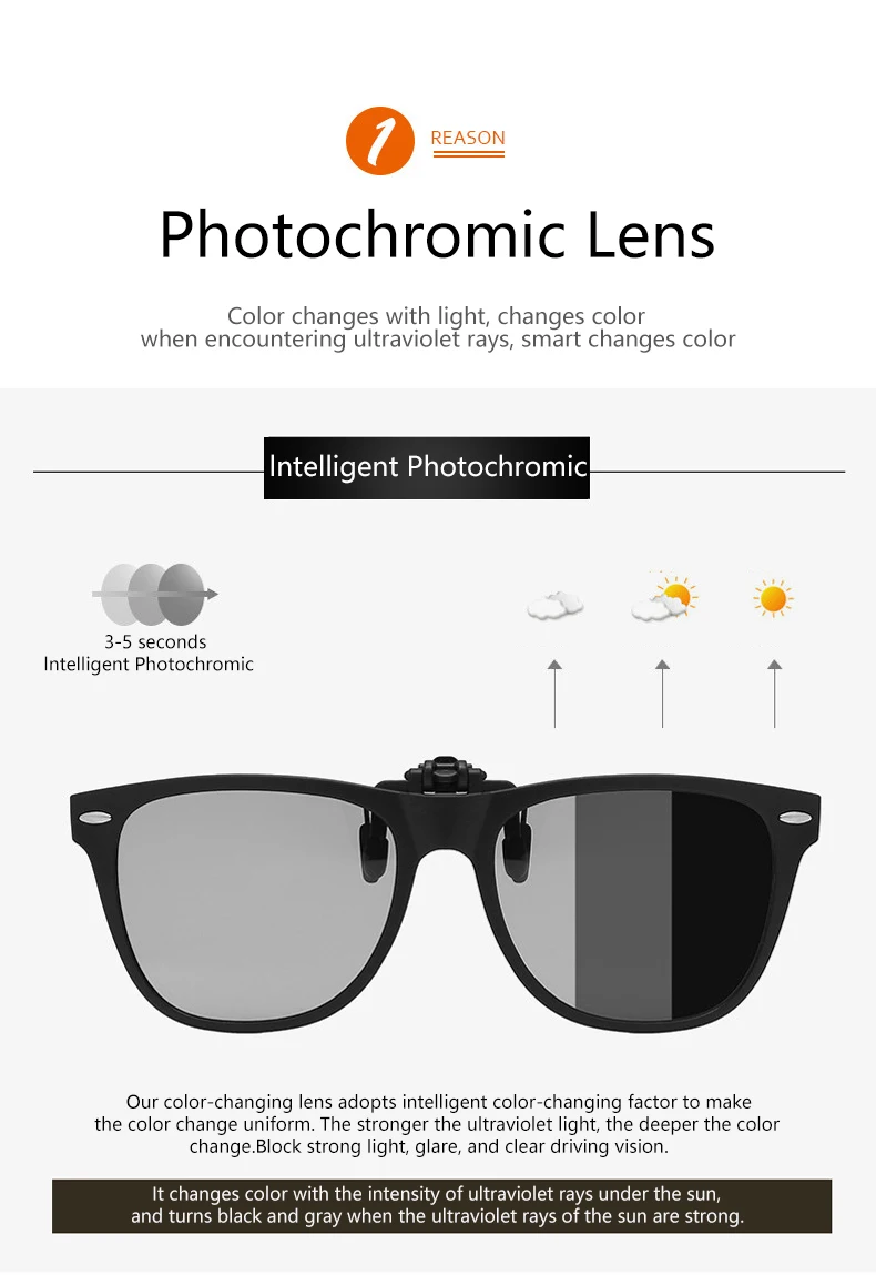 New TR90 Polarized Flip Up Clip on Sunglasses Men Women Photochromic Sunglasses Night Vision Anti Glare Driving Fishing_voghion.com