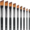 Angular Paint Brushes Set, 9 Pcs Paintbrushes Long Handle for Acrylic Oil Watercolor Gouache Painting Nylon Angle Shader Brush 1