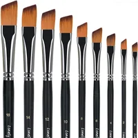 Angular Paint Brushes Set, 9 Pcs Paintbrushes Long Handle for Acrylic Oil Watercolor Gouache Painting Nylon Angle Shader Brush 1
