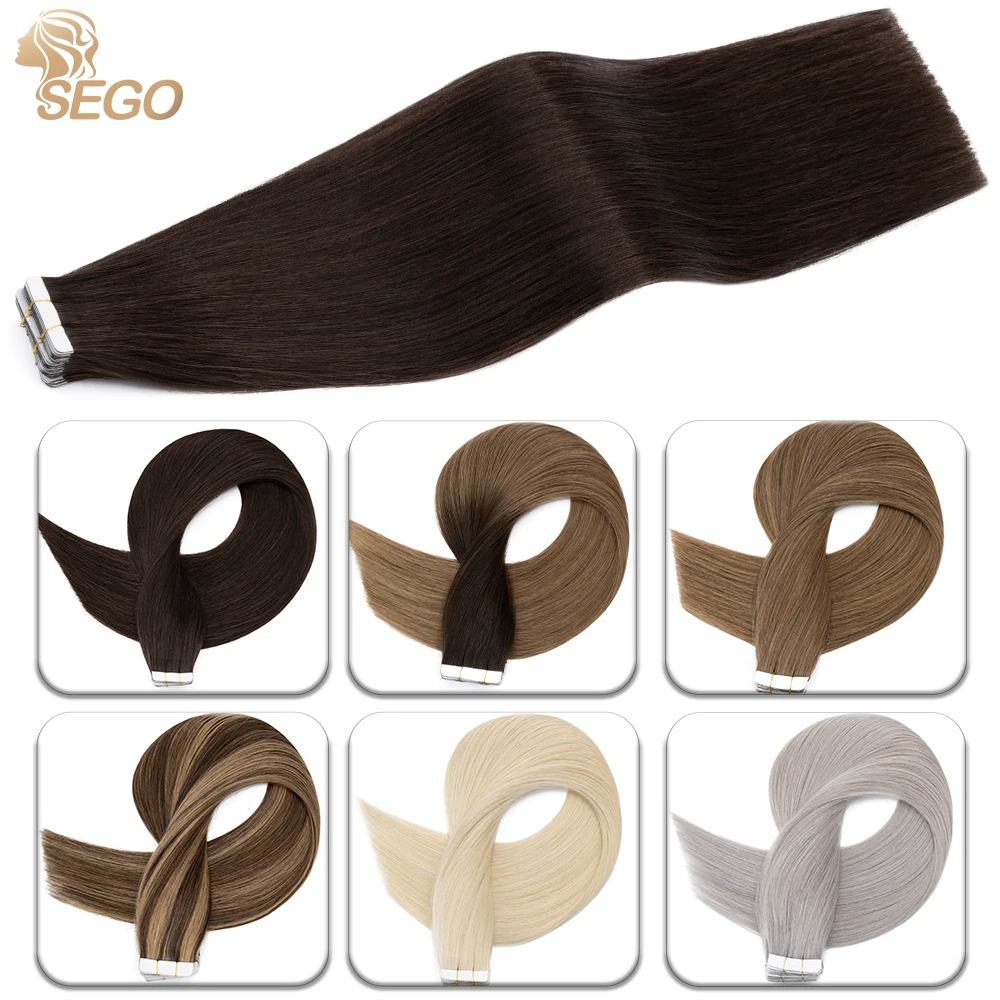 Tape In Hair Extensions Human Hair 2.5G/PC 50g/pack Natural Straight Seamless Double Side Tape For Women Good Density SEGO