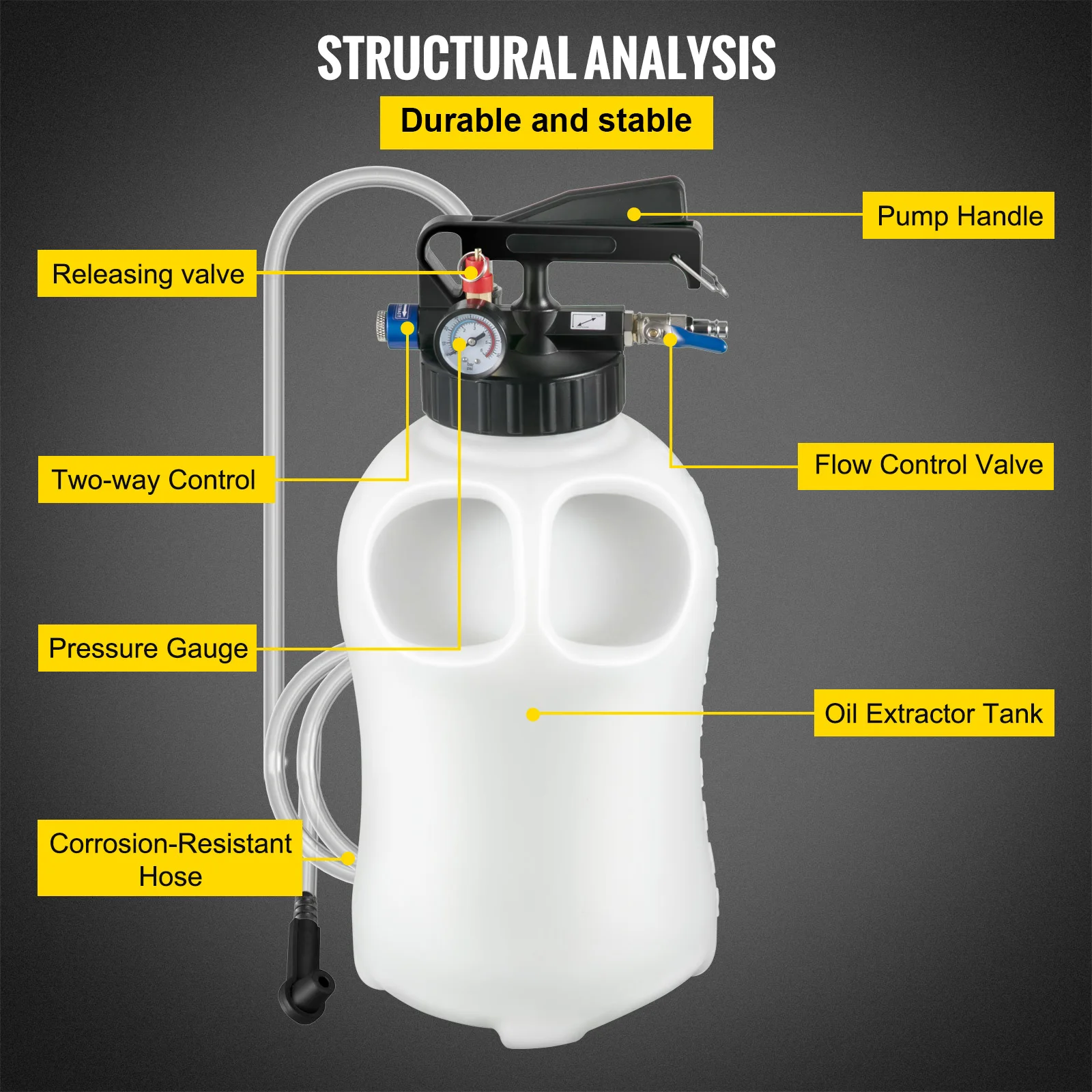 SucceBuy Transmission Fluid Pump 10L ATF Pump Fuel Extraction with Two-way Control Pressure Gauge 14 Common Adapters for Cars