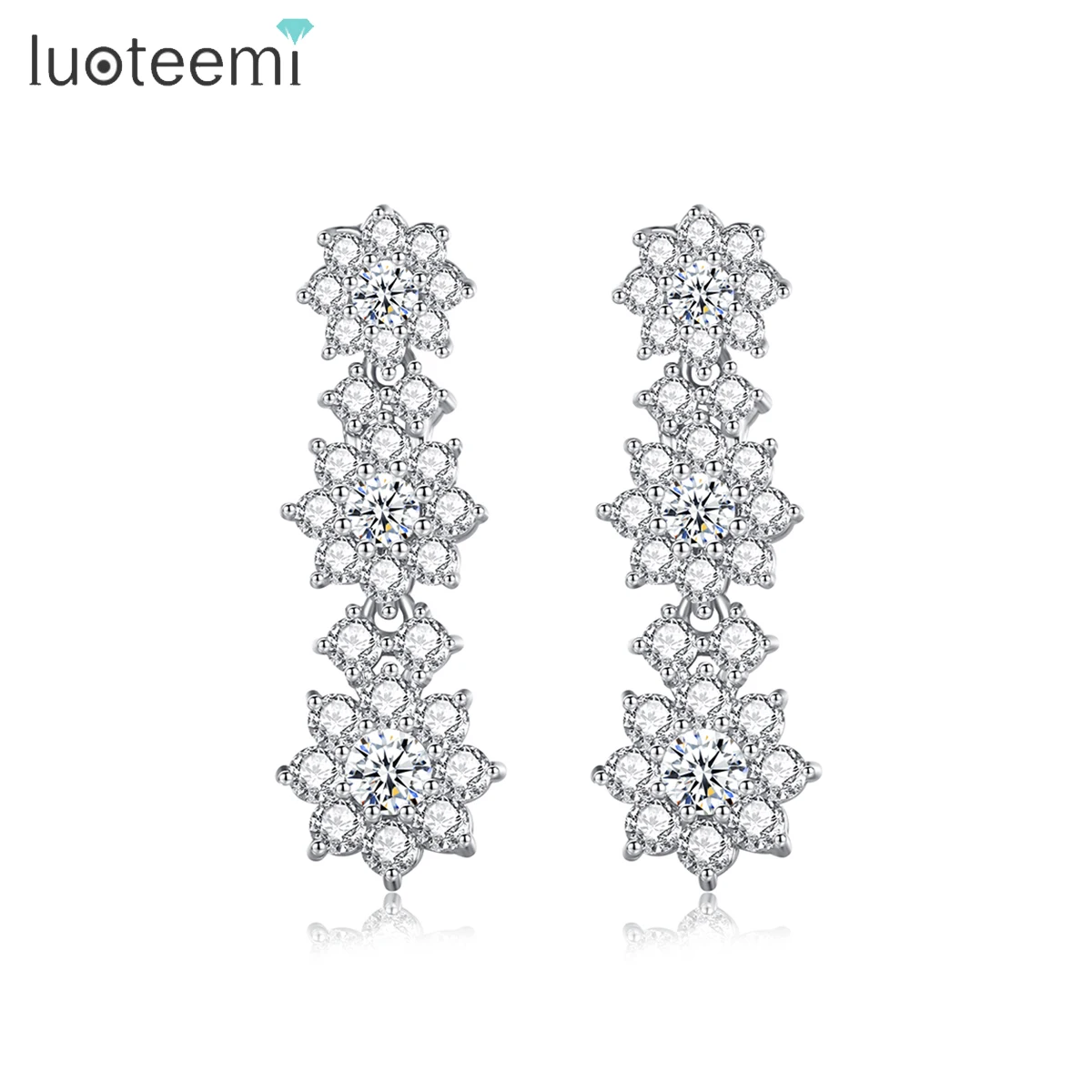 

LUOTEEMI Luxury CZ Flowers Drop Earrings for Women Gorgeous Crystal Blossom Cubic Zirconia Wedding Bridal Trendy Accessories