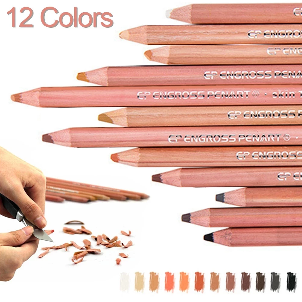 12PCS Professional Soft Pastel Pencils Wood Skin Tints Pastel Colored Pencils For Drawing School Lapices De Colores Art Supplies