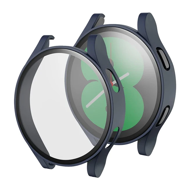 Hard PC +Matte Case With Tempered Glass Screen Protector Compatible for Samsung Galaxy Watch 4 40mm 44mm Midnight Blue