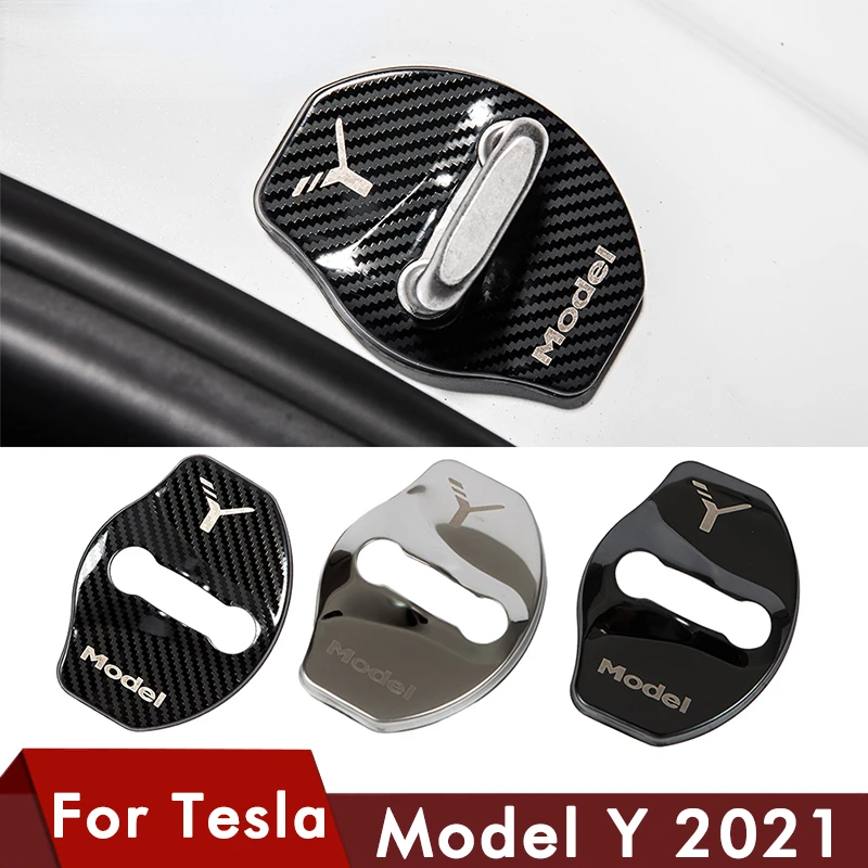 

Автомобильная застежка на дверной замок Tesla Model Y 2021, аксессуары для дверного замка, металлическая наклейка из углеродного волокна, автомобильное украшение