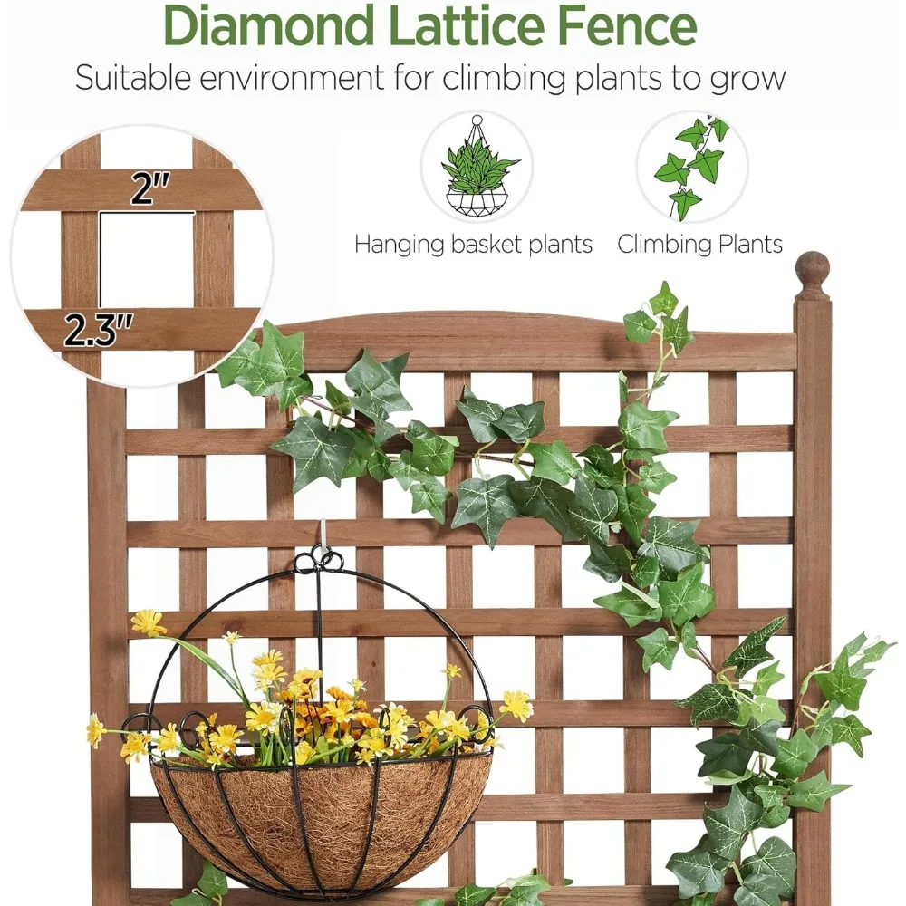 Raised Garden Bed 2pcs 50" H with Trellis & Wheels Standing Vertical Horticulture Planter Box for Vine Climbing Plants