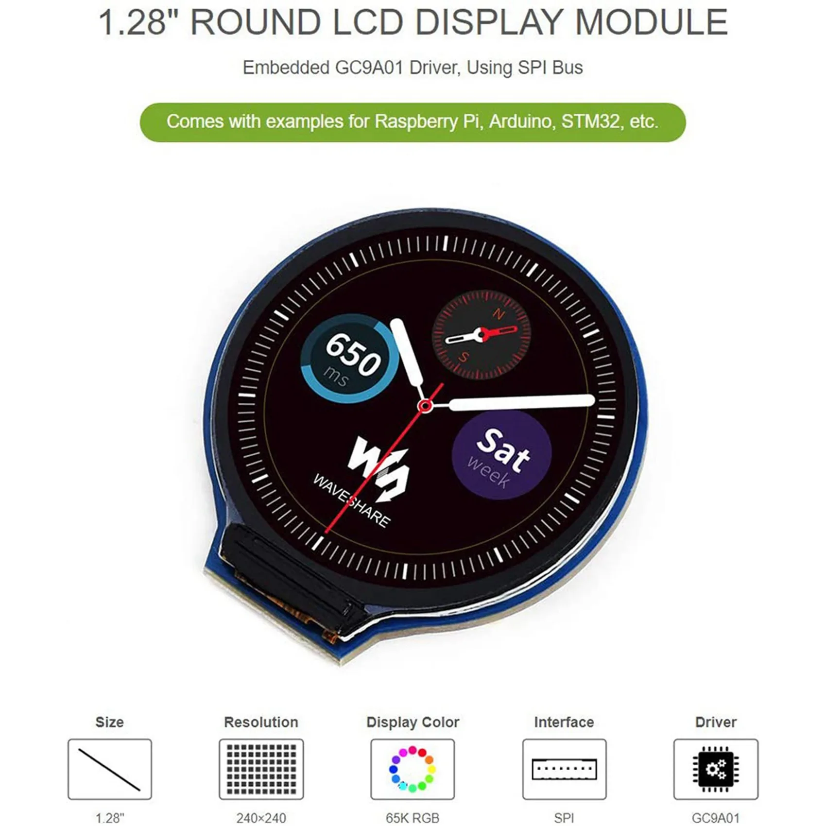 4Pcs 1.28인치 원형 디스플레이 LCD 스크린 모듈 GC9A01 SPI 통신 RGB 65K 컬러 지원 라즈베리용