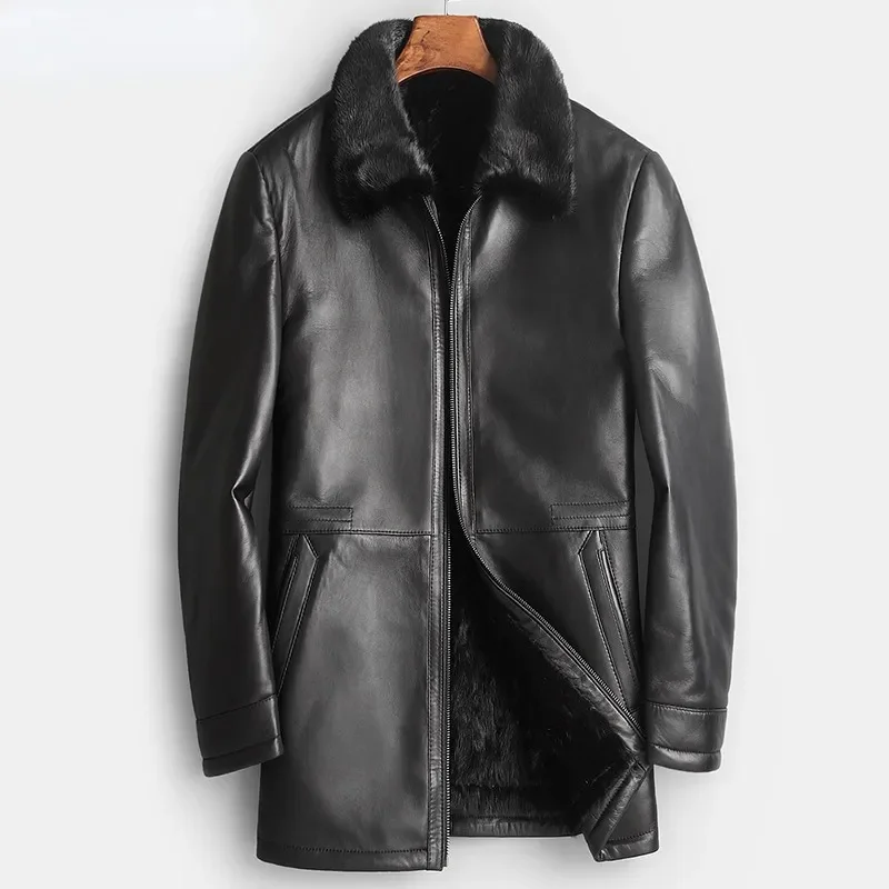 

Mink Fur Jacket Men's Coat Genuine Leather Natural Sheepskin Winter Male Clothing Midi Long Coats Jaqueta Masculina F