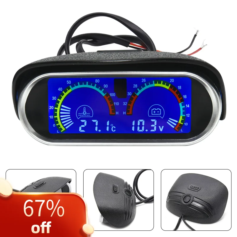 2 in 1 LCD Car Water Temp Gauge Temperature Sensor 10mm Meter Voltmeter