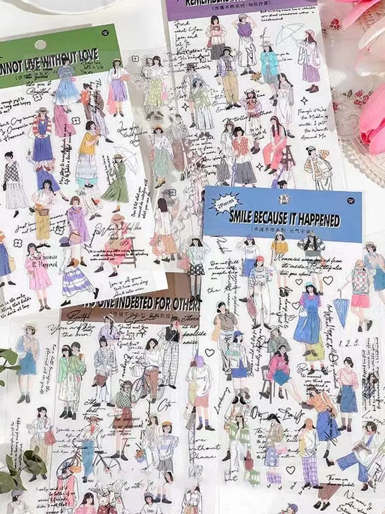 

10 Pages PET Creative cute kawaii fashion girl Crafts And Scrapbooking stickers book Student label Decorative DIY Stationery
