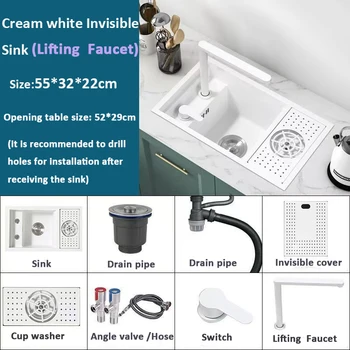 ฝาครอบท็อปเคาน์เตอร์สีขาวแบบช่องเดียวสำหรับร้านกาแฟขนาดเล็ก อ่างล้างจานนาโนขนาดเล็กสำหรับล้างผัก อ่างล้างจานสแตนเลสแบบซ่อนสำหรับ 2