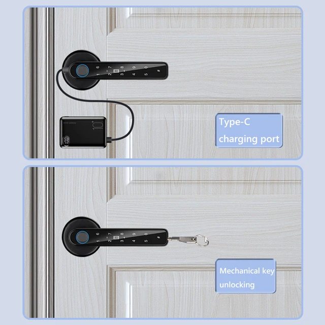 Fingerprint Door Lock Biometric Fingerprint Password Key Unlock Anti Peeping Type-C Emergency Charge for Home Office Glass Doors 4