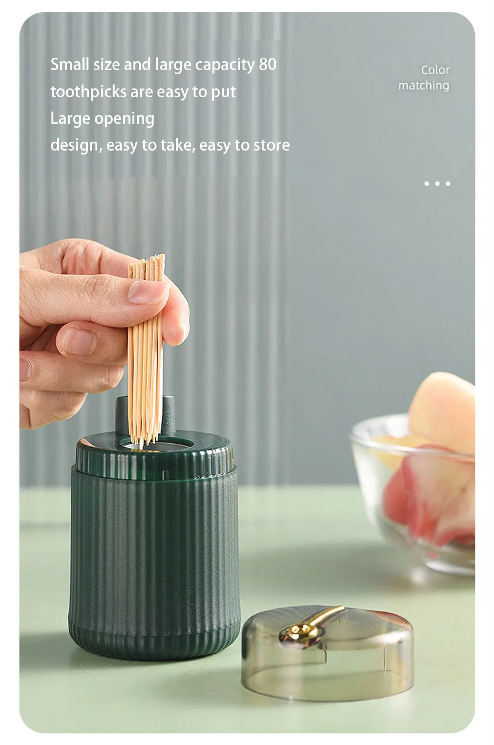 Description Picture 3 of itemPop-up Automatic Toothpick Dispenser Portable Plastic Toothpick Holder Container Creative Press Toothpick Storage Box Organizer