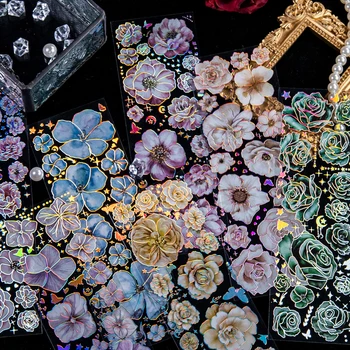 꽃 플랫 스티커 미적 장식 스크랩북 스틱 라벨, 다이어리 앨범 접착 DIY 아트 마커 문구, 3 장