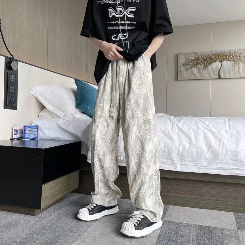 Autumn Streetwear Allover Print Pants Drawstring Preppy Casual Male Baggy pantalones Hip Hop Straight Sweatpants Loose Trousers