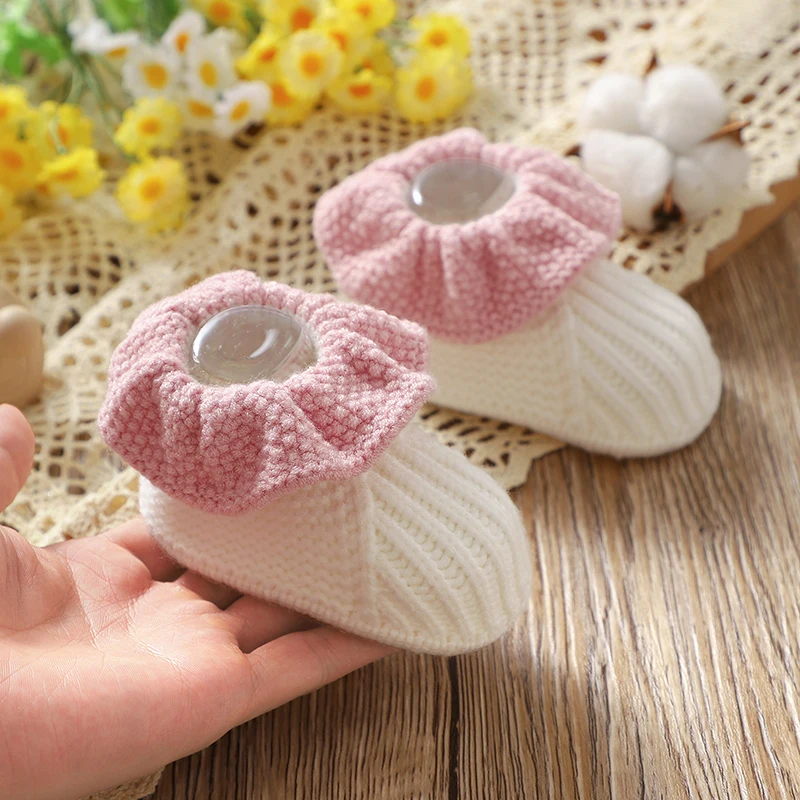 Baby Girl Booties Newborn Baby Shoes Knitted Boy Girl 0-18M Fashion Patchwork Ruffles Bed Walk Warm Shallow Autumn