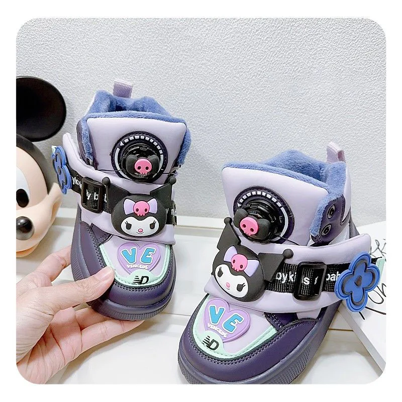 

Милые детские Мультяшные утепленные хлопковые ботинки аниме Kuromi студенческие Зимние флисовые теплые ботинки для хлеба уличная Лыжная хлопковая обувь подарок для девочек
