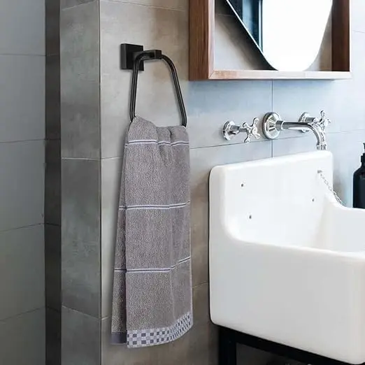 Stylish Wall Mounted Towel Ring - Stainless Steel Hand Towel Holder for Bathroom & Lavatory - Sleek Matte Black Finish: 3 - 5 Days Free Delivery Only UK