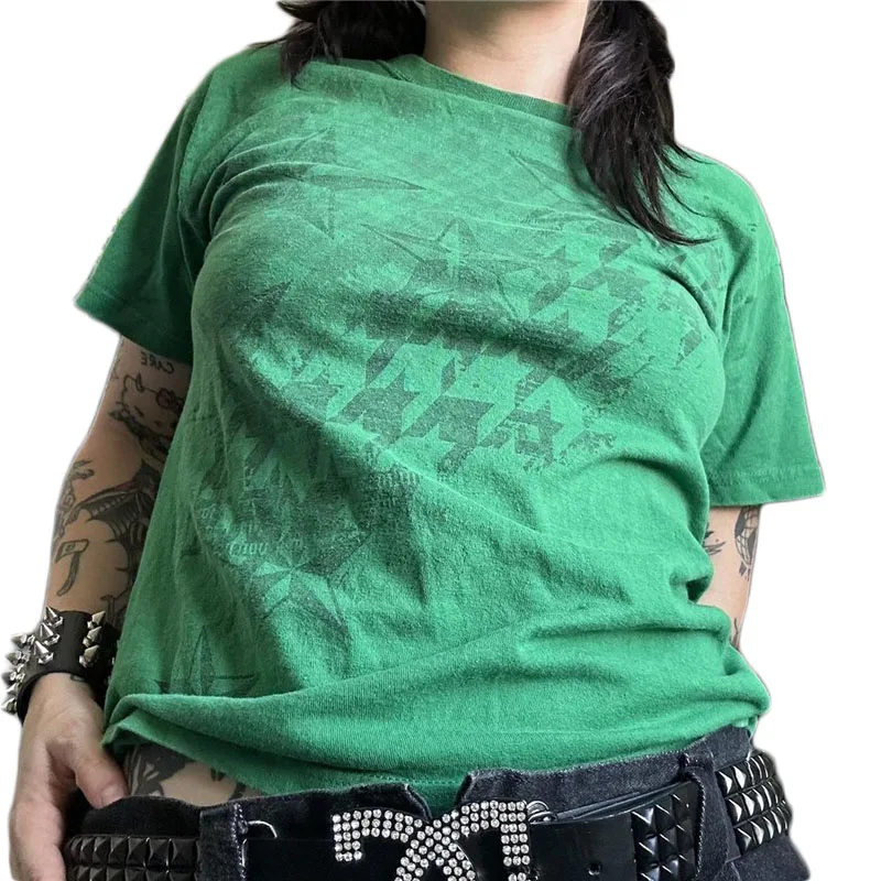Camiseta Cyber Y2K de los años 2000 para mujer, con estampado de calavera, cuello redondo, manga corta, ropa estética para chicas E, ropa gótica para centro comercial, ropa urbana
