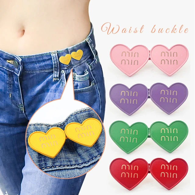 Shaped Adjustable Jean Heart Tighten Button Waist Buckle Snap