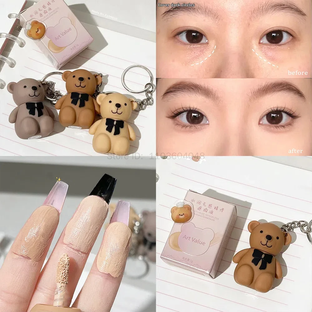 Cute Bear Keychain Liquid Concealer Cream Waterproof Full Coverage Concealer Lasting Face Scars Acne Cover Moisturizing Makeup