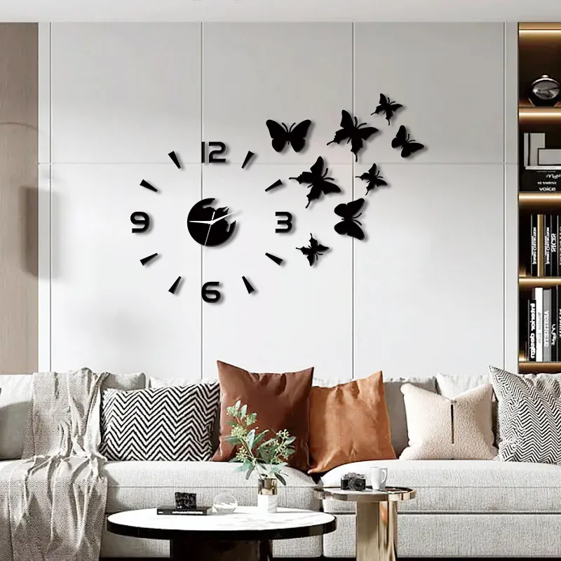 Wall Clock DIY Butterfly Mirror Material Simple Home Wall Decoration Suitable Living Room Bedroom
