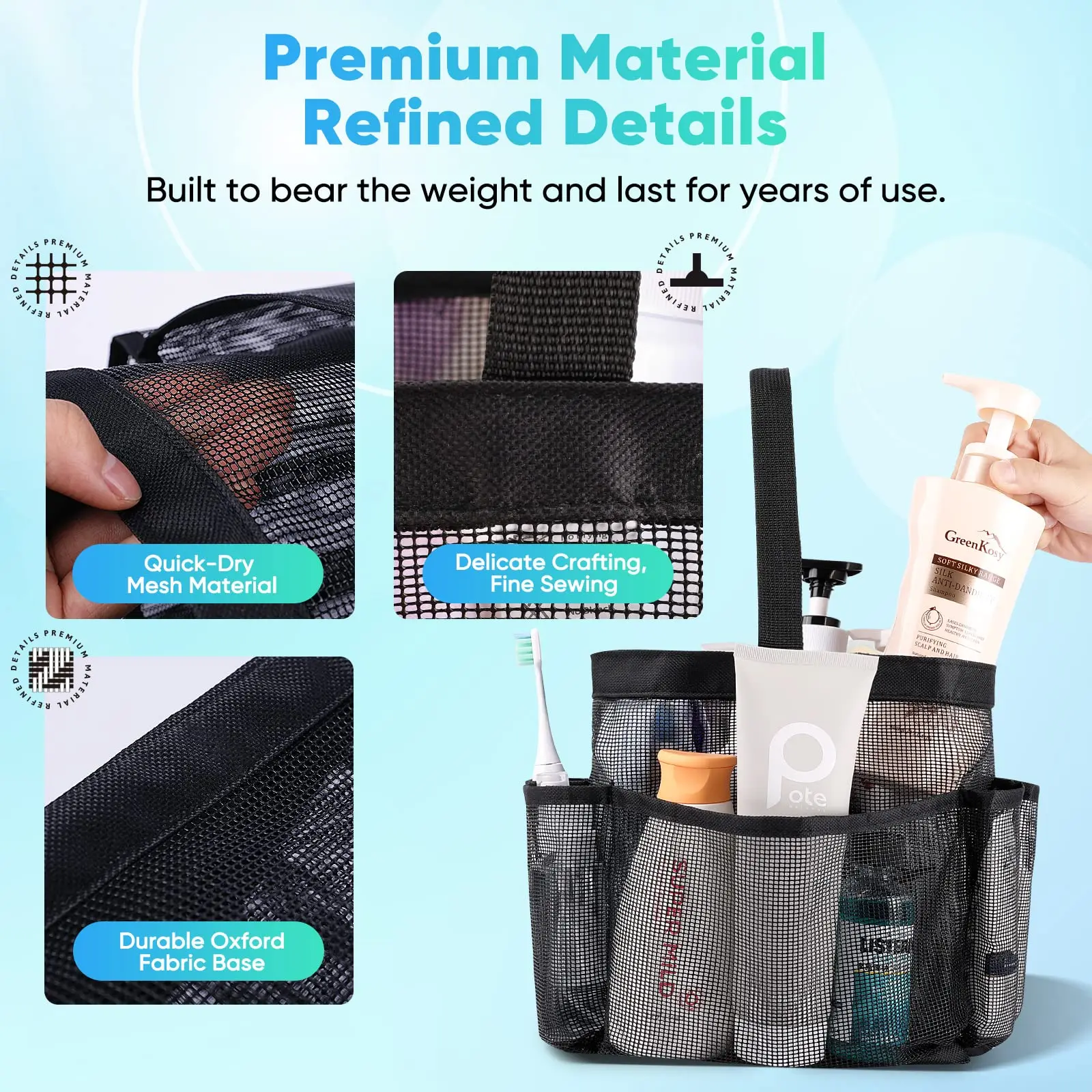 Mesh Shower Tote College Dorm Room Essentials Bathroom Accessories Shower Caddy Dorm Shower Bag Portable Travel Toiletry Bag